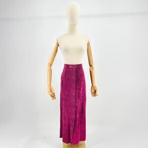 Vintage 90s Sheplers Plum Sueded Boar Leather Western Maxi Skirt